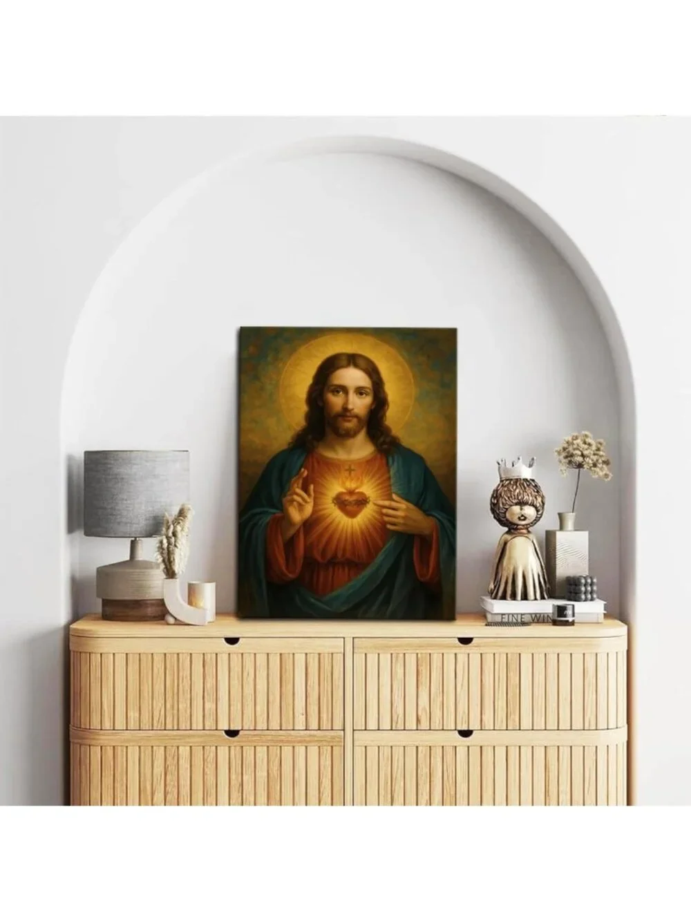 Divine Mercy Canvas Wall Art - Christian Jesus Portrait, Framed 12x16 Inch Decor
